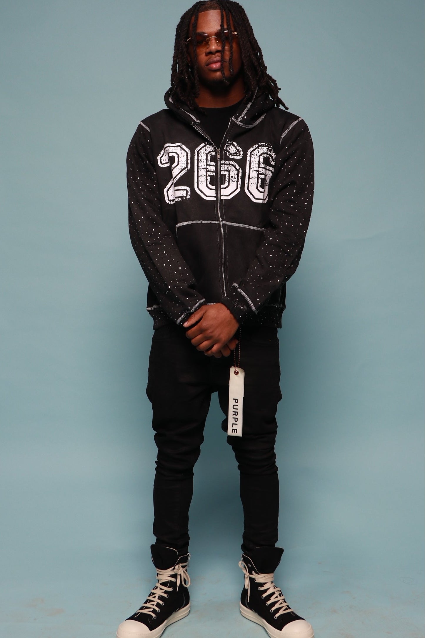 266 Black Rhinestone Zip