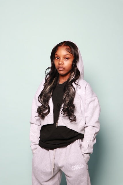 266 x CMO Grey Rhinestone Zip up