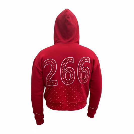 266 X CMO Red Crop Rhinestone Zip Ups