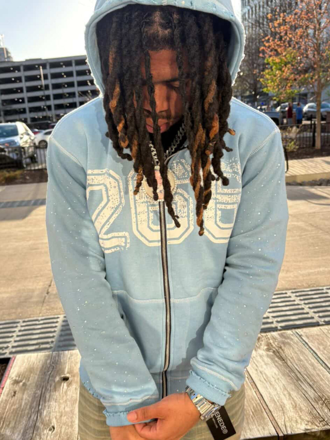 266 Sky Blue Rhinestone Zip Ups