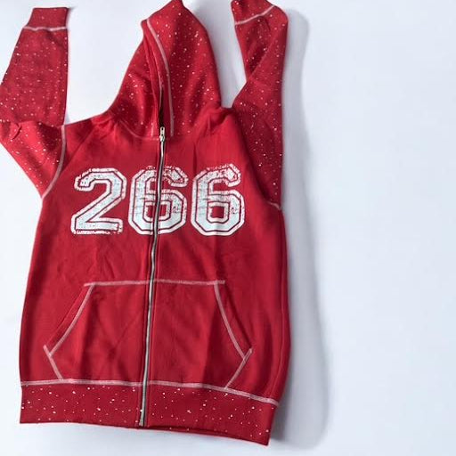 266 Red Rhinestone Zip Up