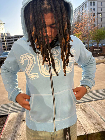 266 Sky Blue Rhinestone Zip Ups