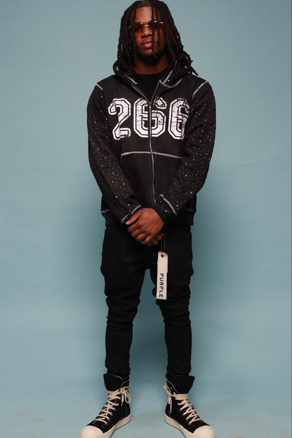 266 Black Rhinestone Zip