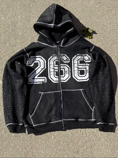 266 Black Rhinestone Zip