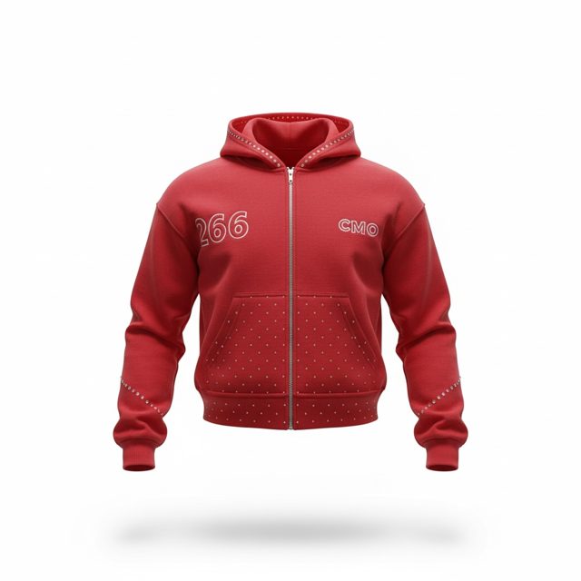 266 X CMO Red Crop  Rhinestone Zip Ups